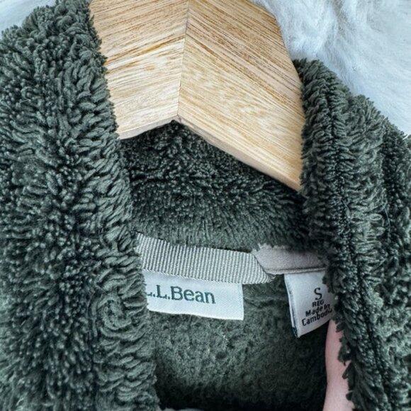 LL Bean High Pile Fleece Fuzzy Pullover Women Small 1/4 Snap T Green 505112 - Picture 5 of 10